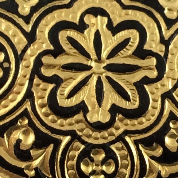 Vtg Toledoware Faux Damascene Oval Brooch Pin Arabesque Flower Goldtone Black - Picture 9 of 12